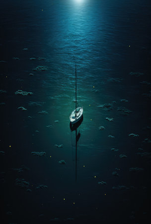 a photo of a sailboat floating through the water.の素材