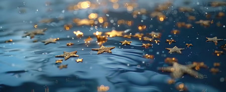 stars scattered on a blue background, silver and gold, fleeting moments.の素材