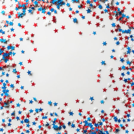 Concept of a Public Holiday in the USA. An aerial shot captures an empty space enclosed by red, white, and blue star.の素材