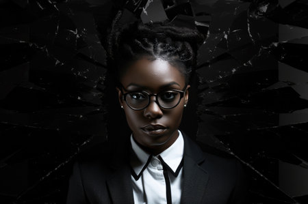 a young black woman in a suit and glasses,の素材