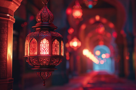 an islamic lamp is lit up night in karachi.の素材