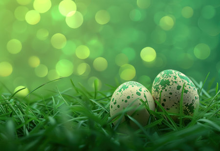easter eggs in grass with colors green color.の素材