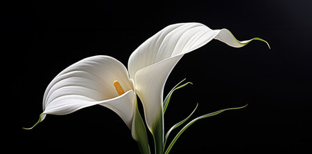 a white calla lily displayed a black background.の素材