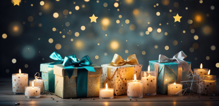 birthday presents with happy birthday decoration star.の素材