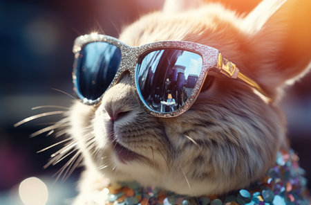 bunny rabbit in sunglasses dressed in bling, animated gifs.の素材
