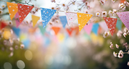 colorful bunting for spring outdoors.の素材