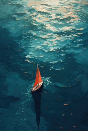 a sail boat floating in the ocean.の素材