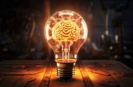 an image of a light bulb with a brain shaped insideの素材