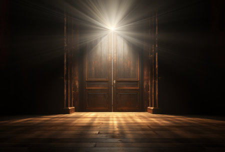 a door to a dark room that opens.の素材