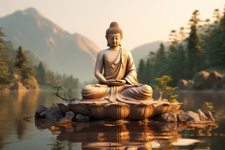 a statue of buddha in the water.の素材