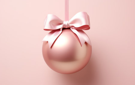 pink christmas hanging ball with ribbon bow.の素材