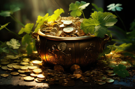 leprechaun lucky pots of gold wallpaper gold luck background.の素材