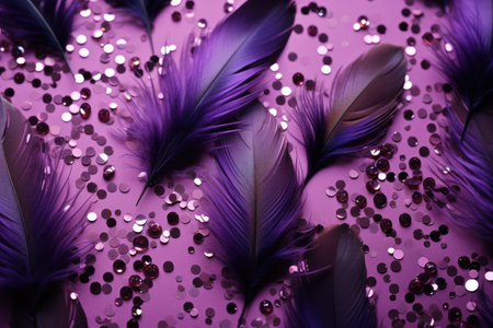 an arrangement of purple feathers on a purple background.の素材
