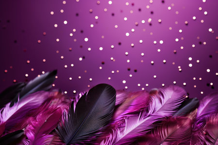 an arrangement of purple feathers on a purple background.の素材