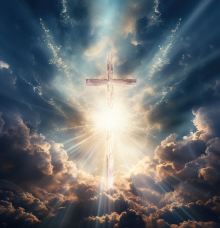 cross shining above clouds.の素材
