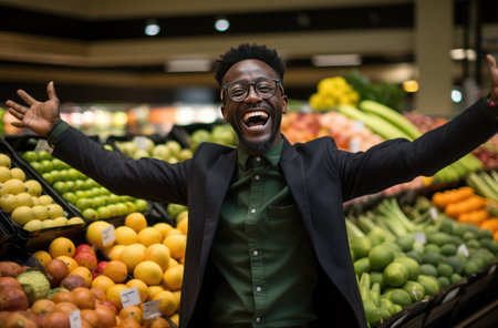 healthy eating man in grocery store.の素材