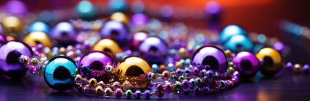 mardi gras beads on a purple background.の素材
