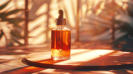 A glass bottle featuring an orange oil dropper for skin and hair care.の素材