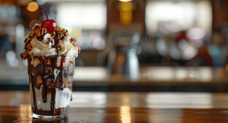 A mouthwatering photo of an ice cream sundae, with layers of ice cream.の素材
