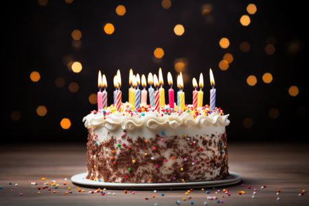 a birthday cake with candles lit, signifying the celebration of another year of life.