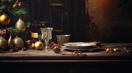 table background with lights near a christmas tree,.の素材