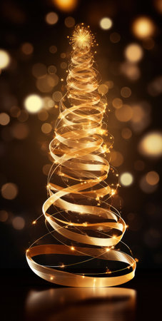 christmas tree gold ribbon tangle.の素材