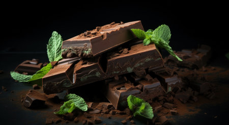 chocolate bar with mint and basil,.の素材