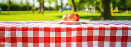 table in park on tablecloth.の素材