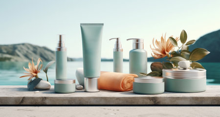 natural cosmetics beauty care collection set.の素材