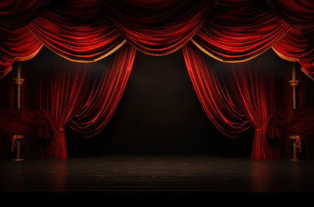red theater stage with light and curtains.の素材
