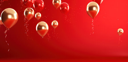 red ballons falling down over a red background.の素材