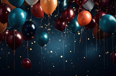 party background with balloons and candles.の素材