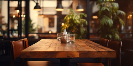 restaurant photo frame frameless table empty furniture interior wooden dining table,.の素材
