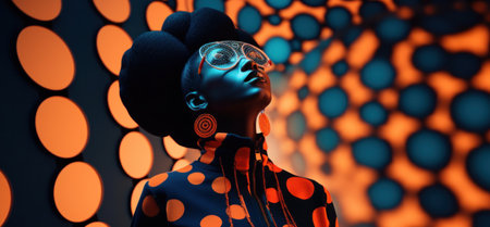 woman in orange colored circles.の素材