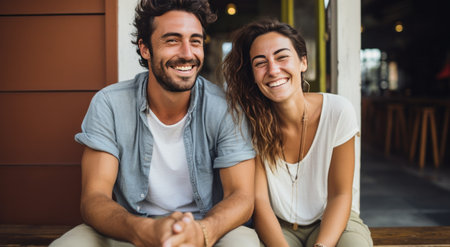 two girls in sunglasses are smiling in the background.の素材