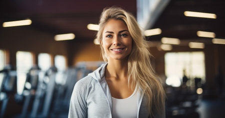 woman is standing in the gym.の素材