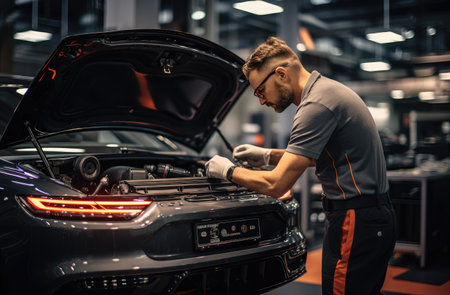 a car mechanic is working on a car.の素材