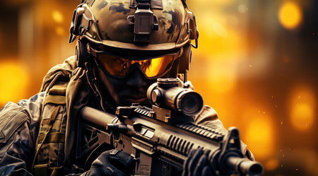 an image of a soldier with a rifle.の素材