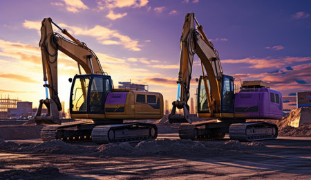 construction excavators on a construction site.の素材