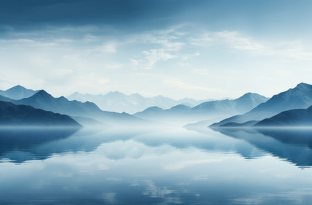fog on a lake and mountains.の素材