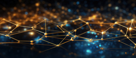 hightech futuristic technology is connected with dark background.の素材