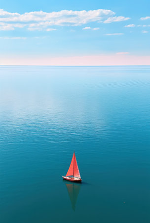 sailboat in ocean aerial.の素材