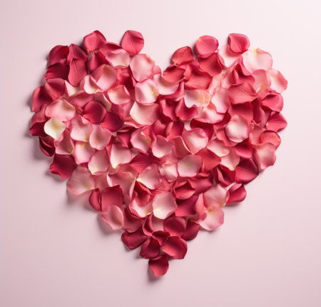 red rose petals are in a heart shape on.の素材