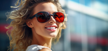 lg brasilia avustos two woman in sunglasses smiling at the camera.の素材