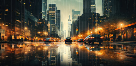 raining in new york city street.の素材