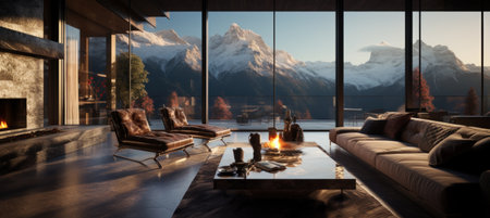 the luxury villa alpine view.の素材