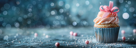 Cupcake with a gift - Birthday or Holiday Greeting Card.の素材