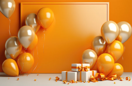 an orange background with a frame and balloons.の素材