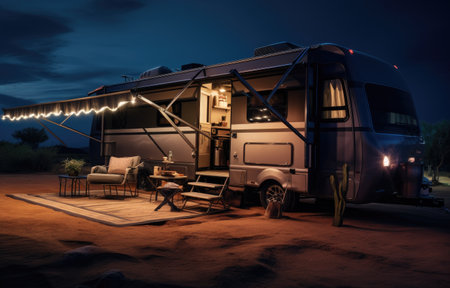 an rv parked by it's side.の素材