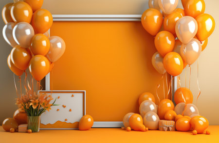 an orange background with a frame and balloons.の素材